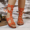 Women's Lace-Up Roman Flat Sandals Open-Toe Casual Summer Shoes
