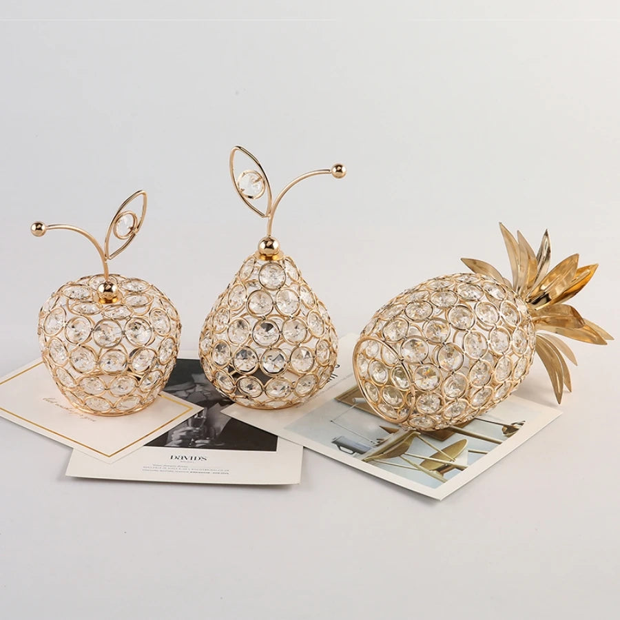 Gold Crystal Fruit Figurine and Tabletop Centerpiece Ornament
