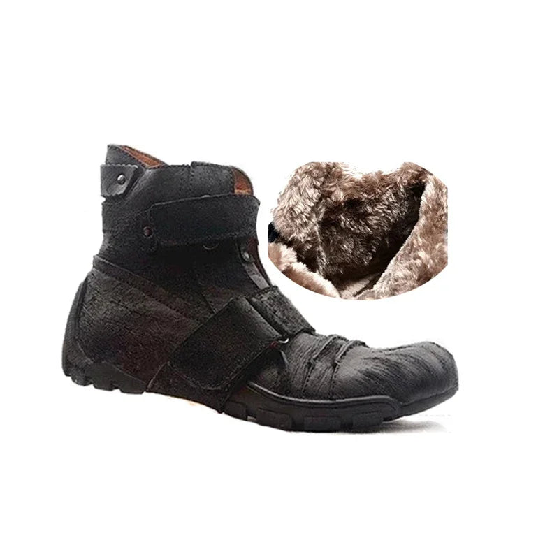 Men's Genuine Leather Ankle Strap Motorcycle Boots