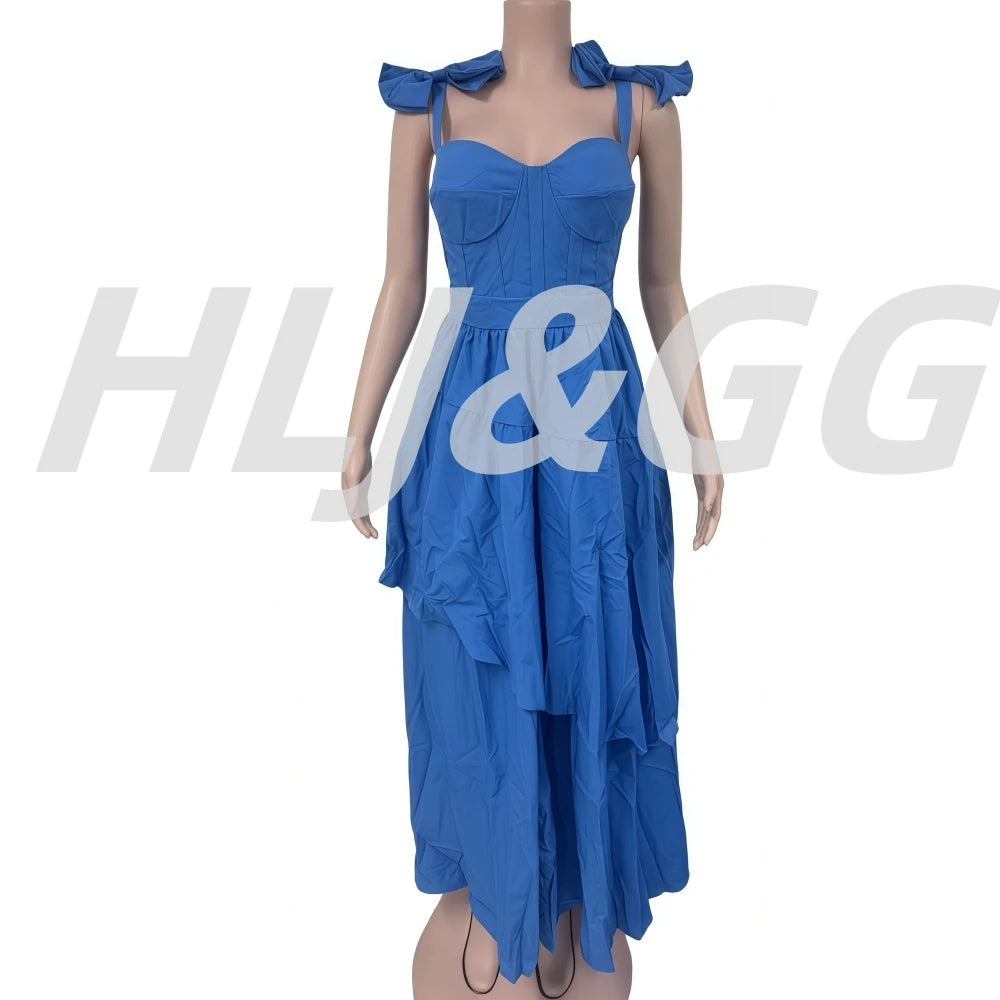 Women's Bow Ruffle Patchwork Backless Maxi Dress
