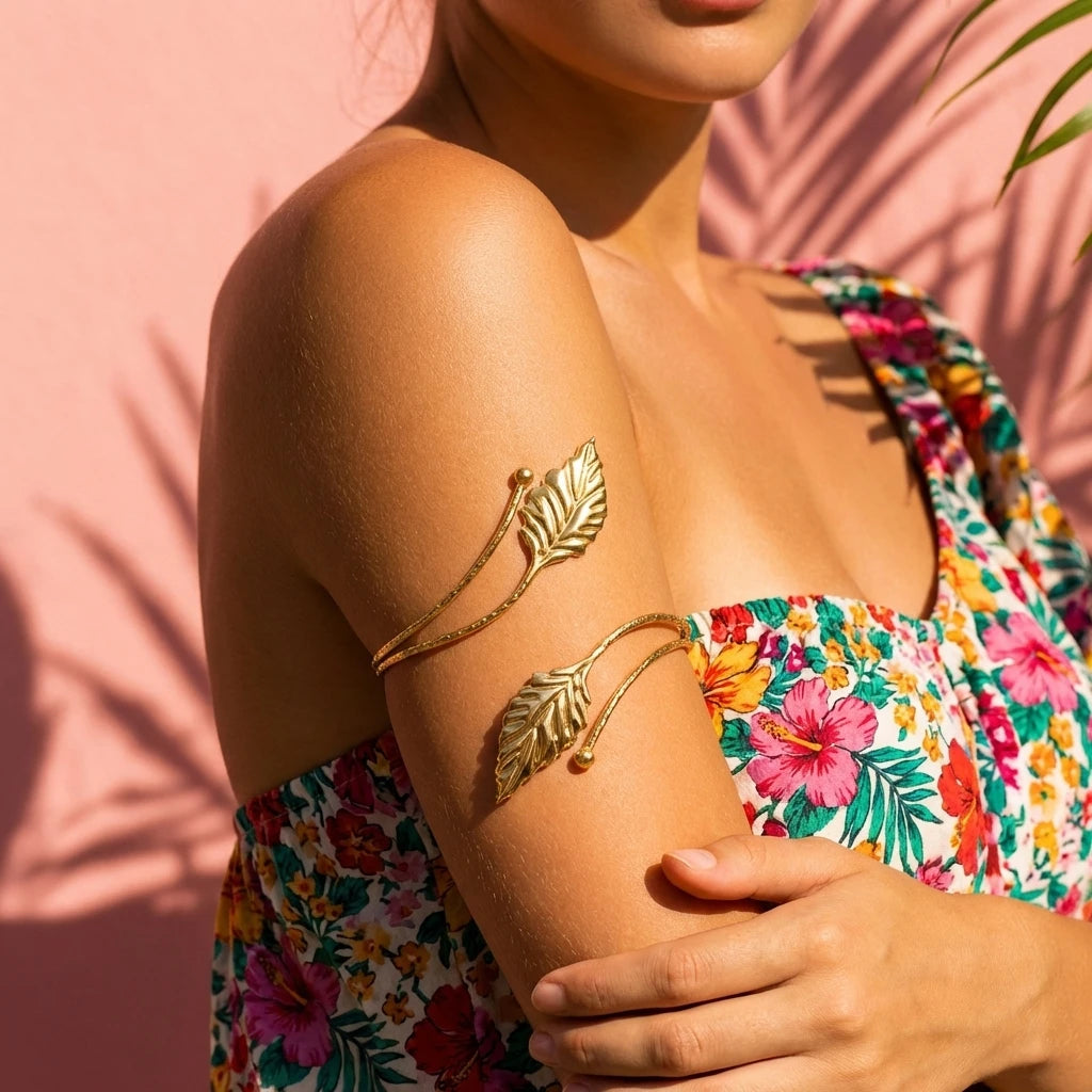Women's Vintage Leaf Geometric Waves Upper Arm Cuff Bracelet