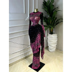 Women's Tie Dye Print Ruched Long Sleeve Bodycon Maxi Dress