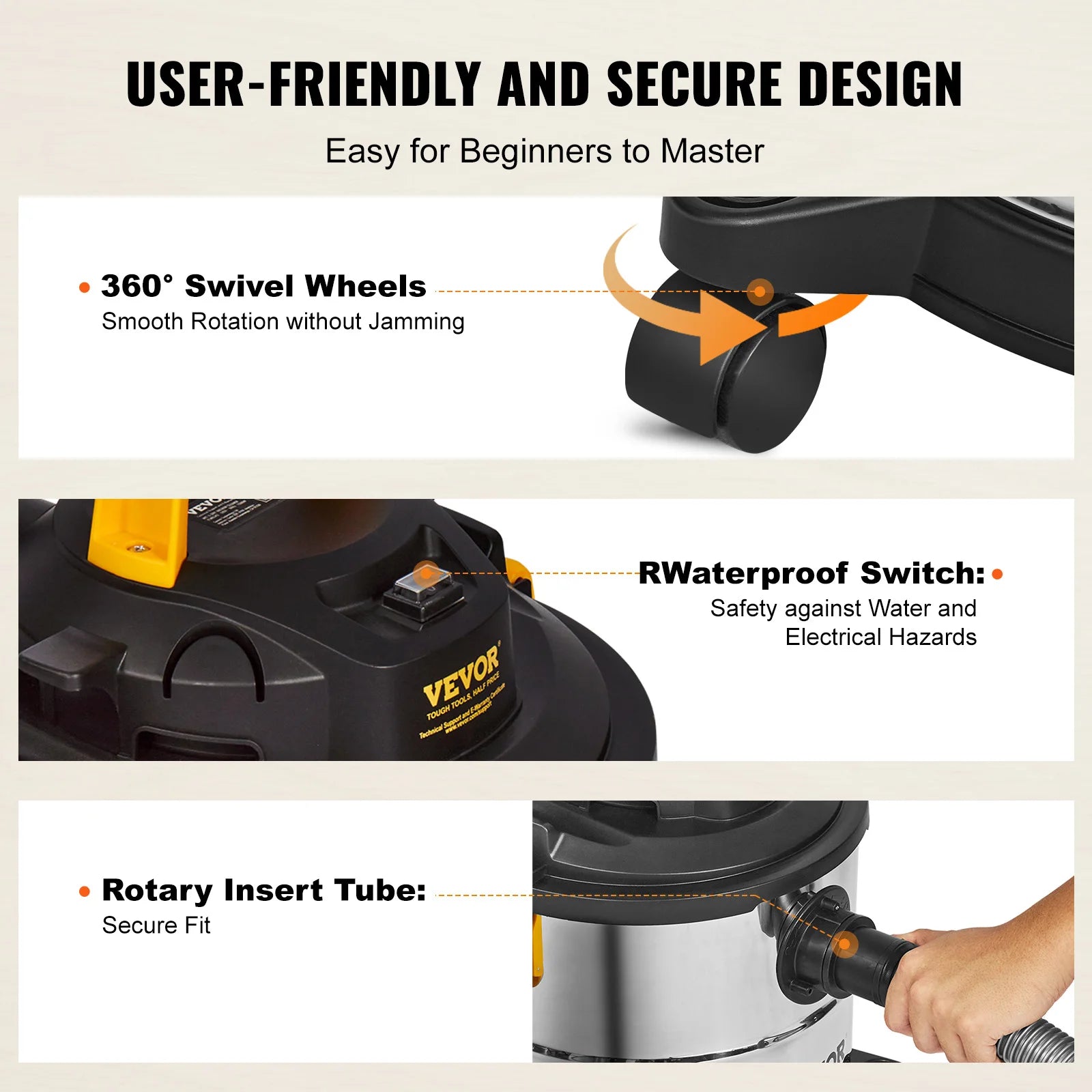 Stainless Steel Wet and Dry Shop Vacuum Cleaner with Suction 1200W