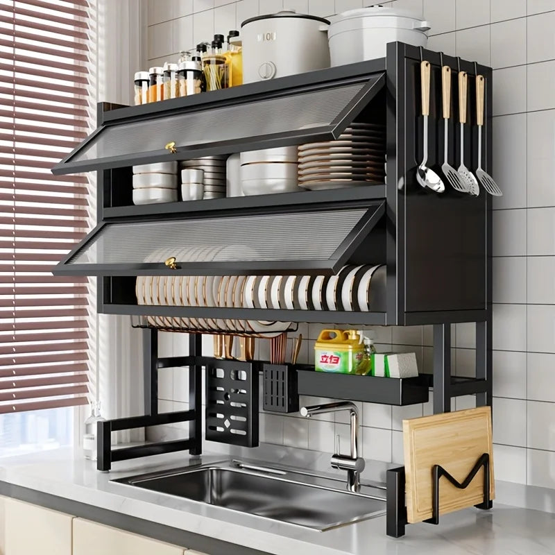 Over the Sink Dish Drying Rack with Utensil Holder