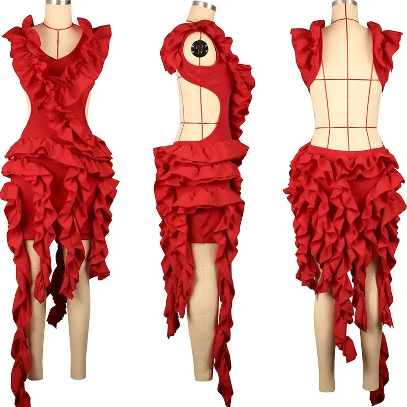 Women's Sexy Off the Shoulder Ruffle Backless Party Mini Dress