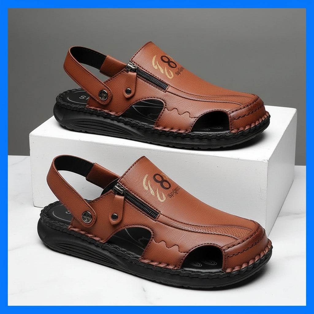 Men's Leather Closed-Toe Sandals Comfortable Summer Outdoor Casual Shoes