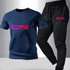 Men's Pattern Print T-Shirt and Drawstring Pants Set