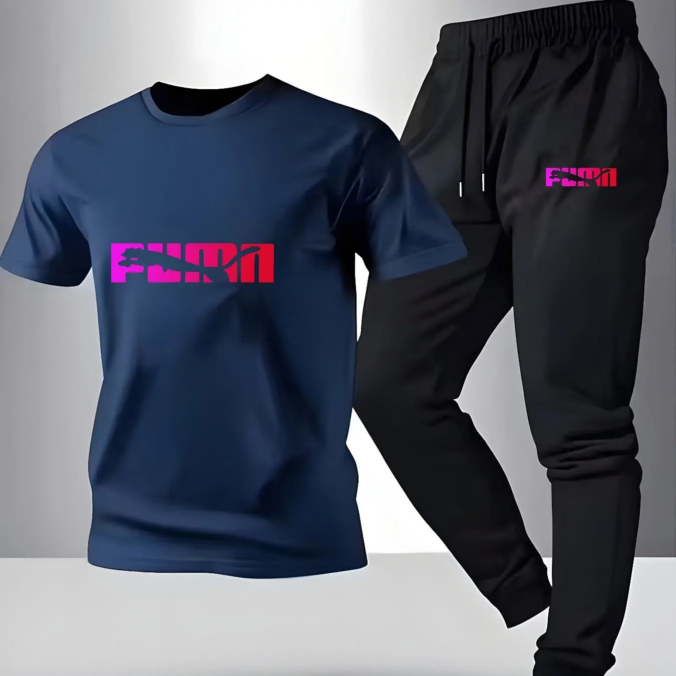 Men's Pattern Print T-Shirt and Drawstring Pants Set
