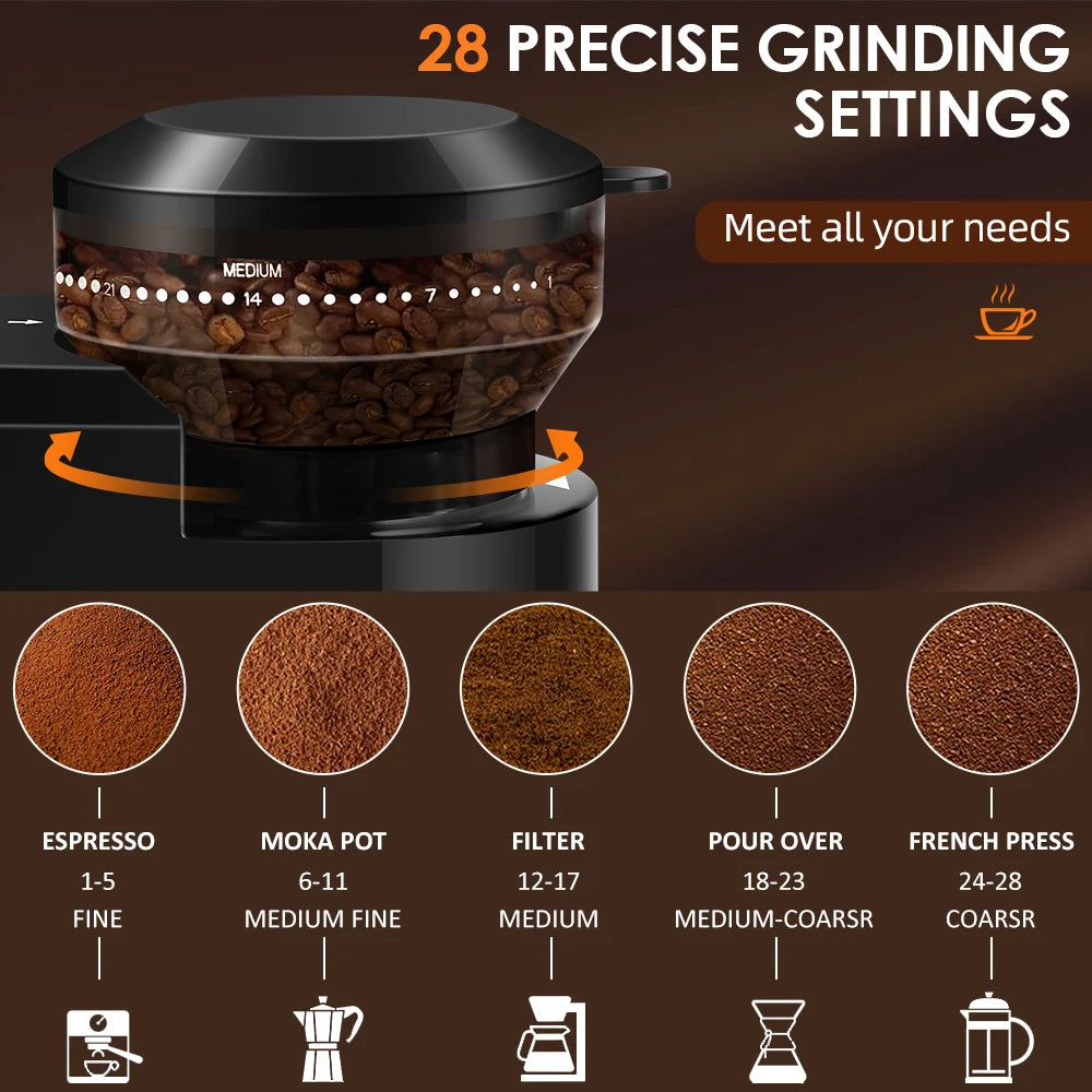 Automatic Flat Burr Mill Coffee Grinder with 28 Grind Settings CBG-8001