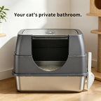 Stainless Steel Enclosed Cat Litter Box with Lid and Splash-Proof Sides