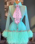 Women's Beaded Feather Long Sleeve Cocktail Dress