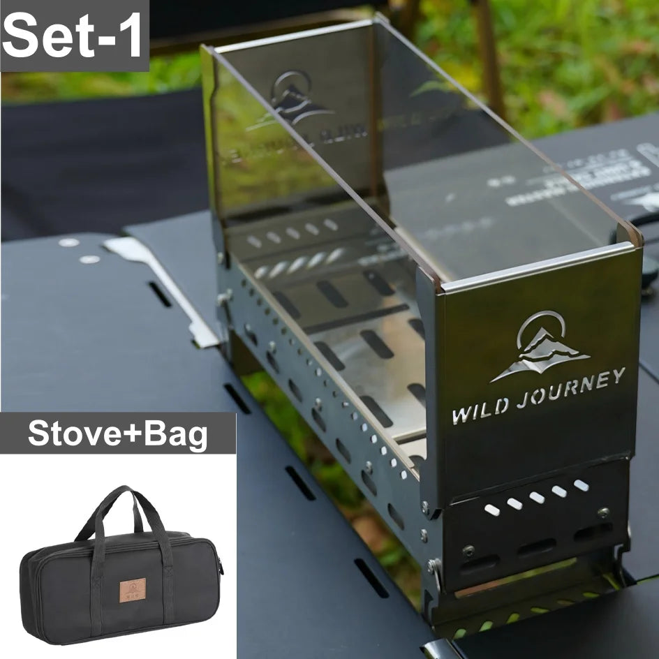 Folding Camping Bonfire Stove with Glass Viewing Window