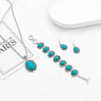 Women's Fashion Vintage Turquoise Bracelet Necklace Earrings Jewelry Set
