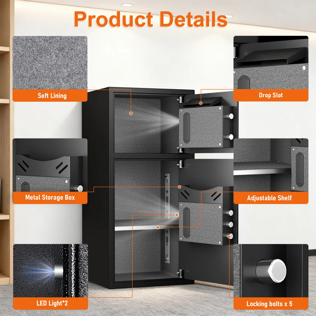Large Fingerprint Home Safe and Fireproof Security Box