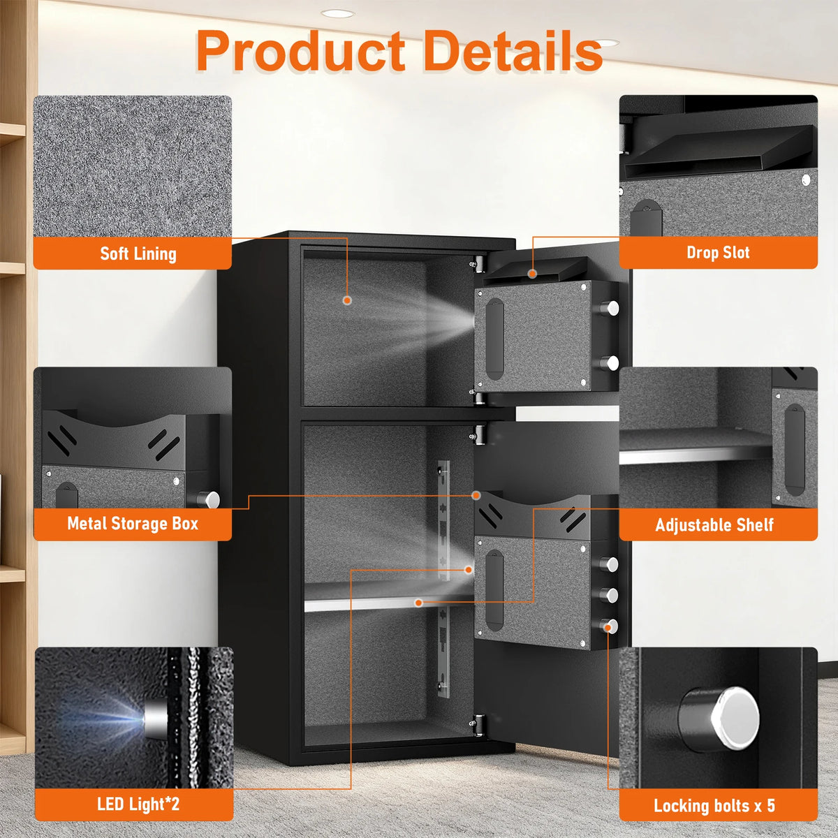 Large Fingerprint Home Safe and Fireproof Security Box