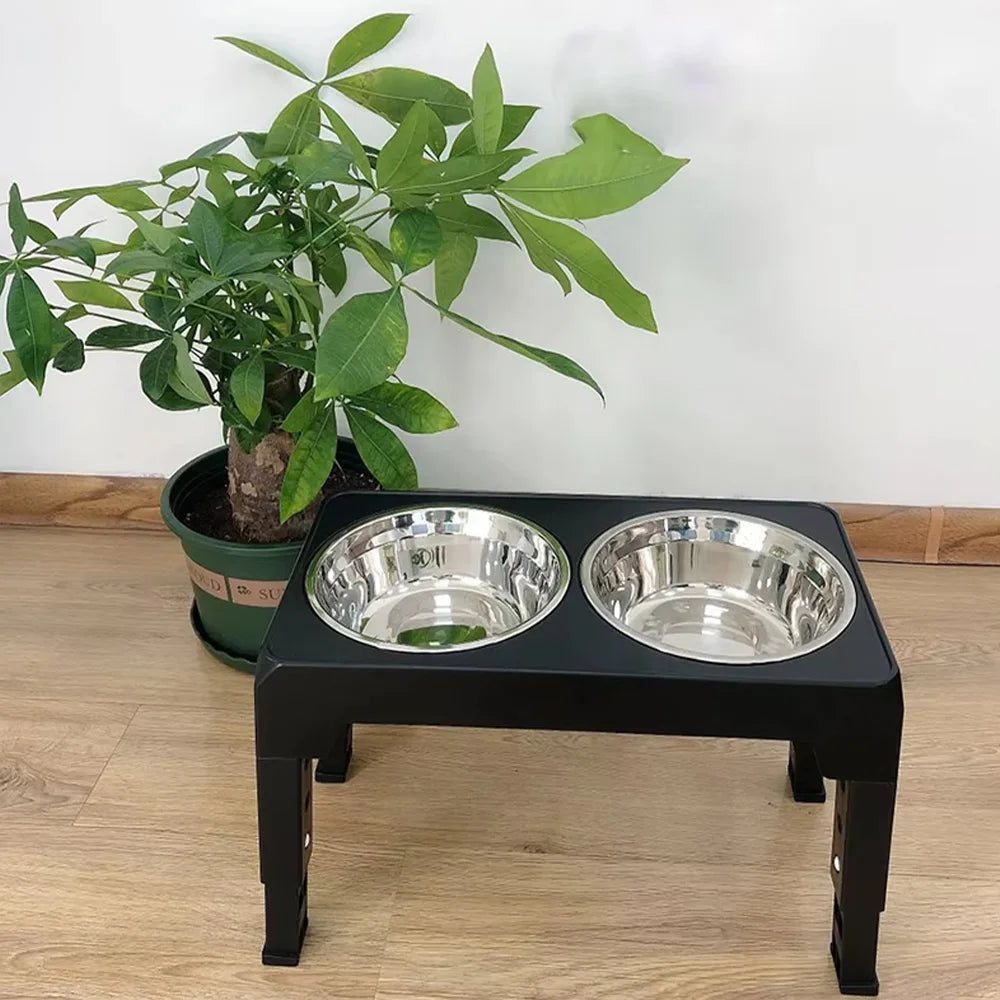 Adjustable Elevated Dog Feeder with Double Stainless Steel Bowls for All Breeds