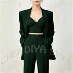 Women's Single Button Tailored Blazer and Pants Suit Set