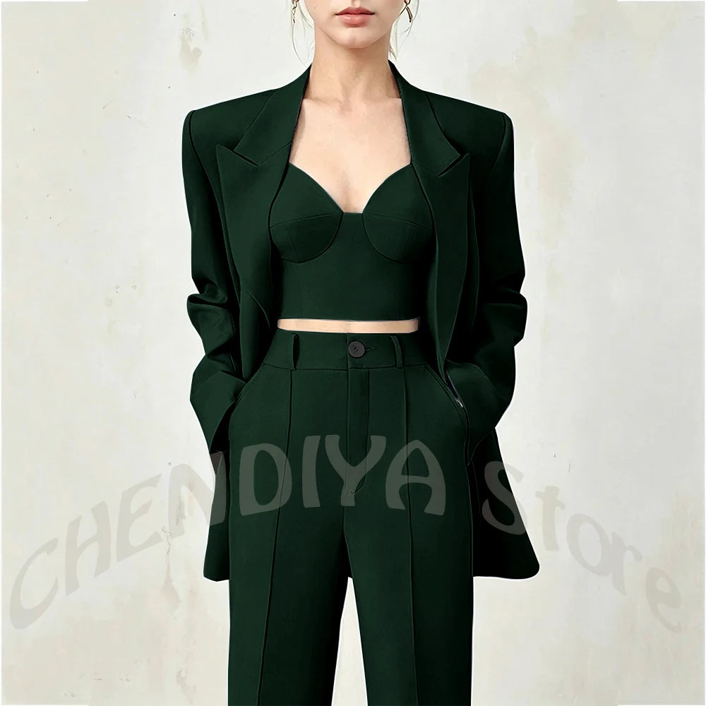 Women's Single Button Tailored Blazer and Pants Suit Set