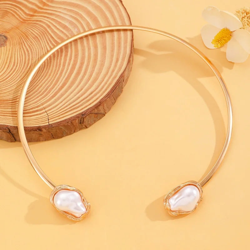 Women's Fashion Baroque Imitation Pearl Torque Necklace Jewelry Set