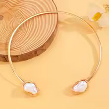 Women's Fashion Baroque Imitation Pearl Torque Necklace Jewelry Set