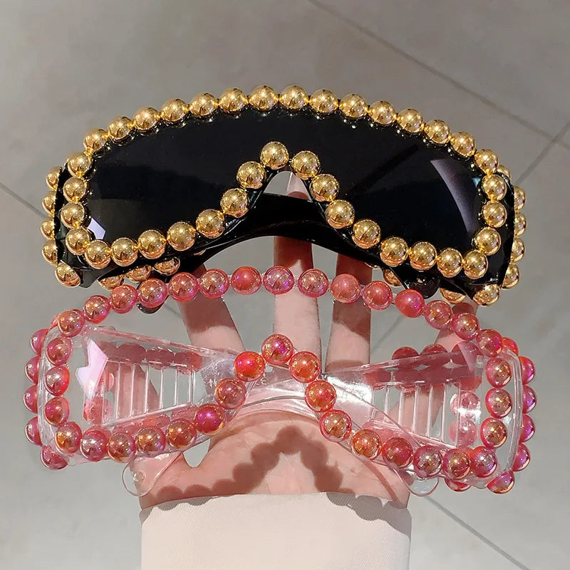 Oversized Square Pearl Sunglasses UV400 Women's Fashion Eyewear