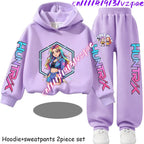 Girls' Print Hoodie Pants Two-Piece Set