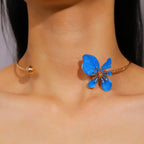 Women's Fashion Elegant Enamel Flower Gold Plated Choker Necklace