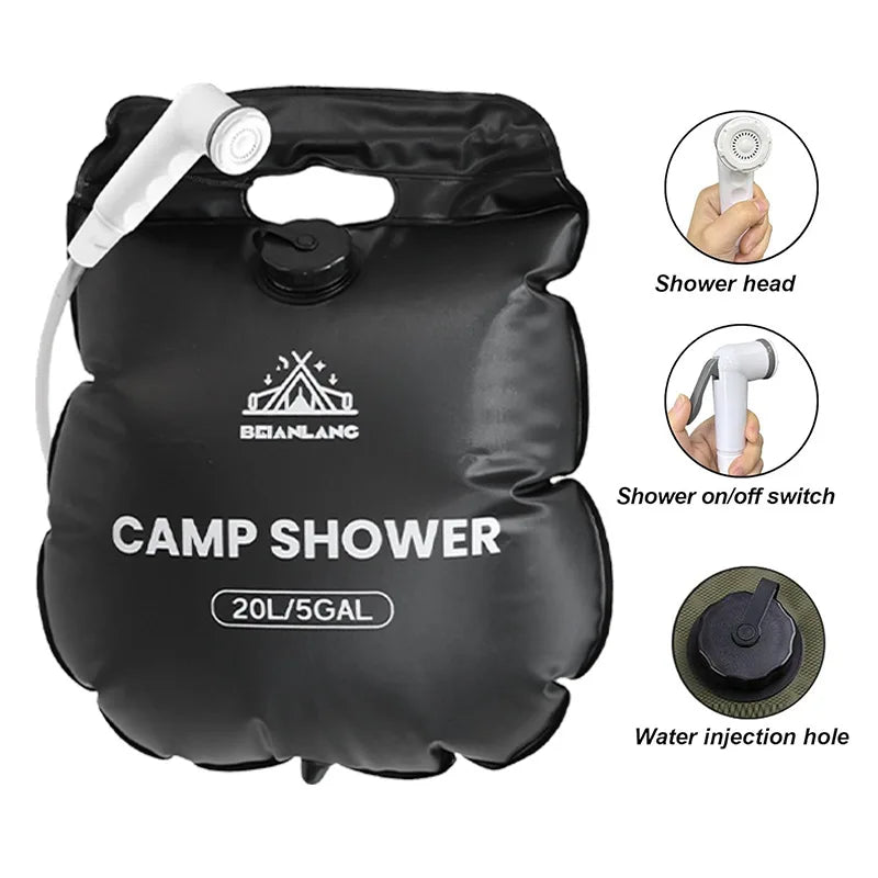 Portable Solar Heated Camping Shower with 5.3-Gallon Bag