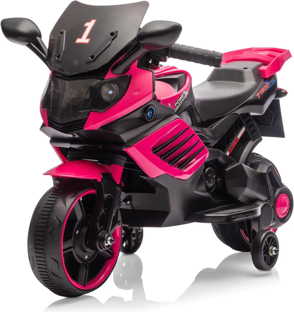 Kids' Electric Ride On Motorcycle Toy with Training Wheels and Headlight
