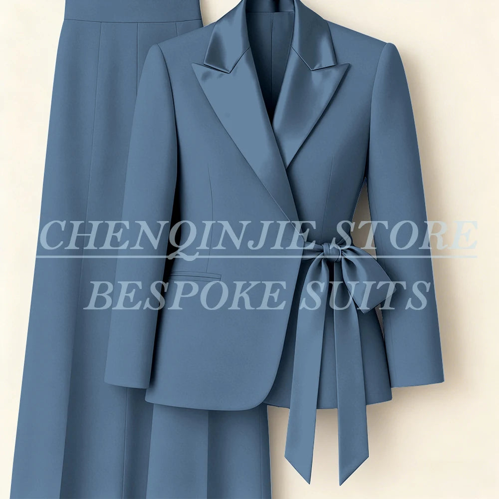 Women's Tailored Blazer Wide Leg Pants Suit