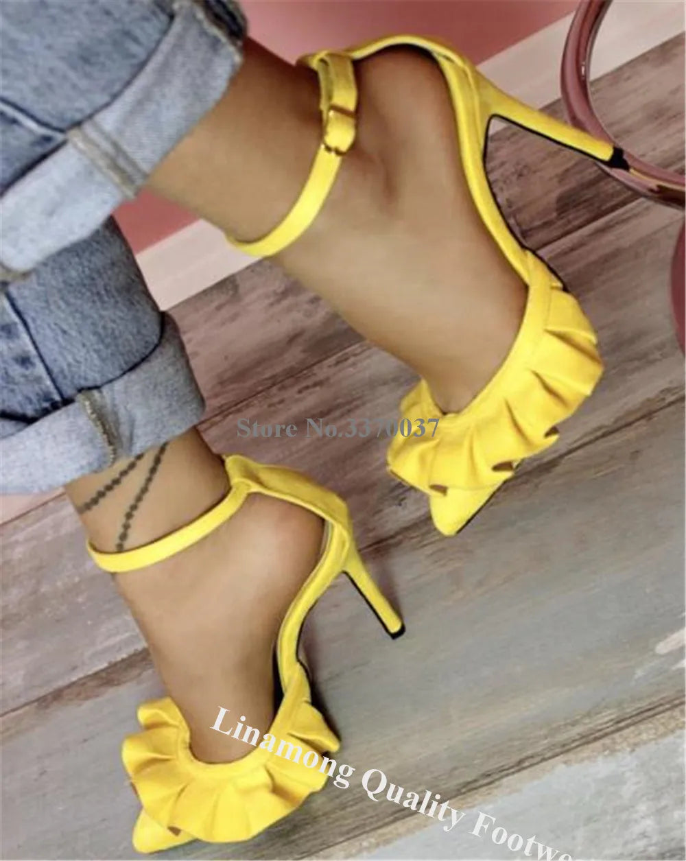 Women's Pointed Toe Suede Ruffle Stiletto Heel Pumps
