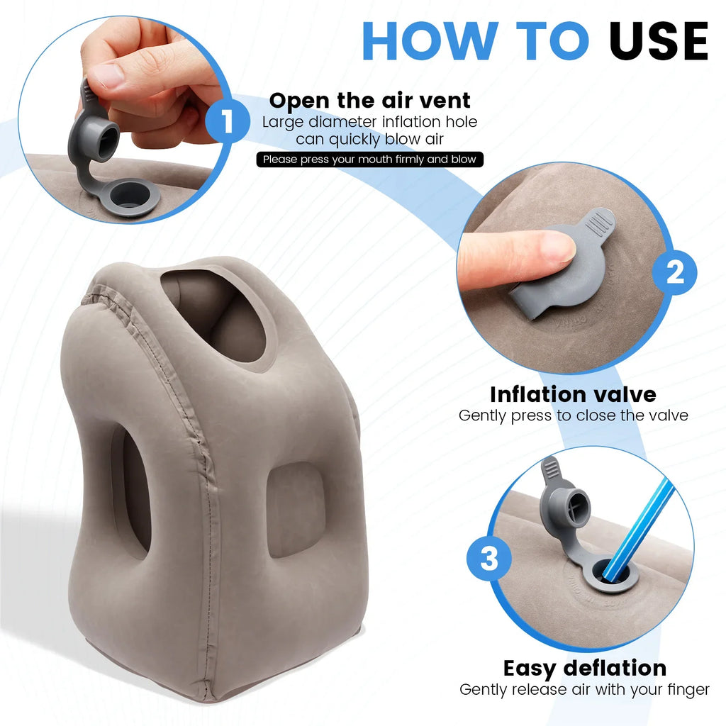 Inflatable Ergonomic Travel Neck Pillow with Storage Bag Grey