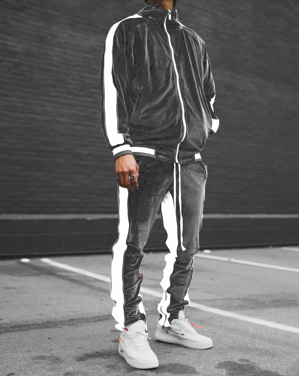 Men's Casual Velvet Jacket and Pants Tracksuit Set
