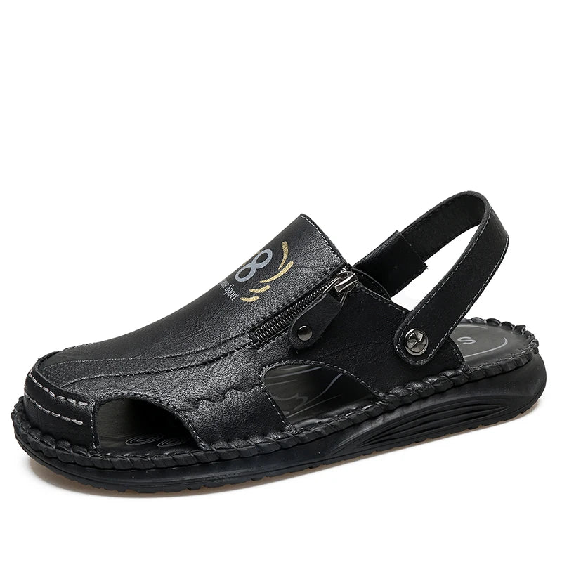Men's Leather Closed-Toe Sandals Comfortable Summer Outdoor Casual Shoes