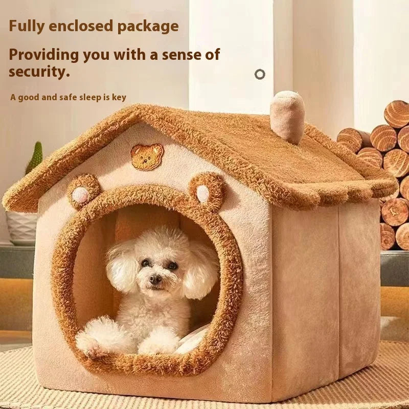 Plush Teddy Dog House Winter Warm Pet Bed for Small Dogs & Cats