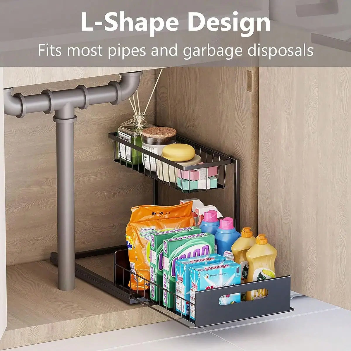 2-Tier Metal Slide Out Cabinet Organizer and Storage Basket
