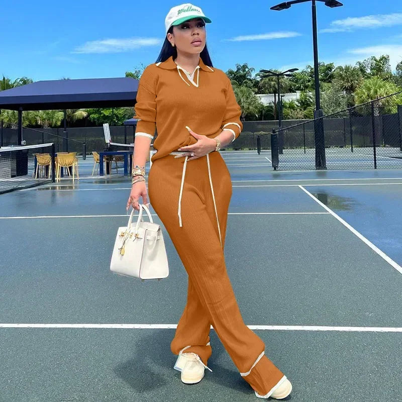 Women's Striped Sweater Wide Leg Pants Two-Piece Set