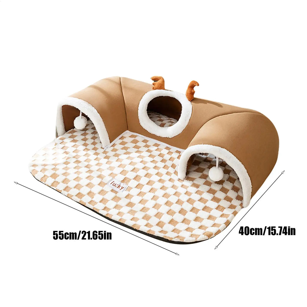 Warm Foldable Plush Indoor Cat Play Tunnel Bed Tent