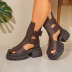 Women's Retro High-Top Platform Sandals Hook & Loop Casual Shoes