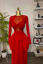 Women's Mesh See-Through Long Sleeve Maxi Dress with Bowknot