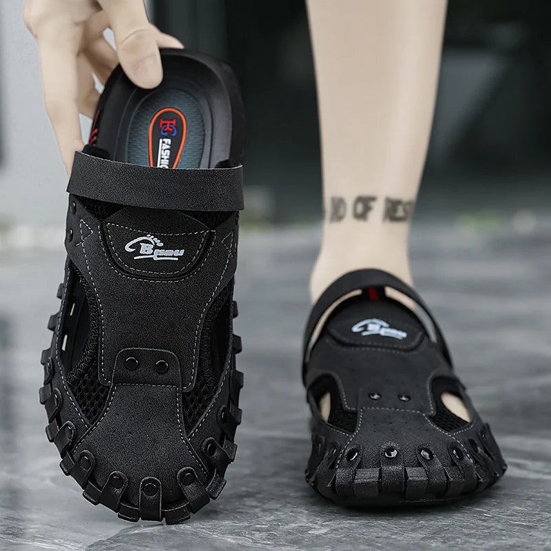 Men's Breathable Cover Toe Beach Sandals Lightweight Non-Slip Summer Slippers