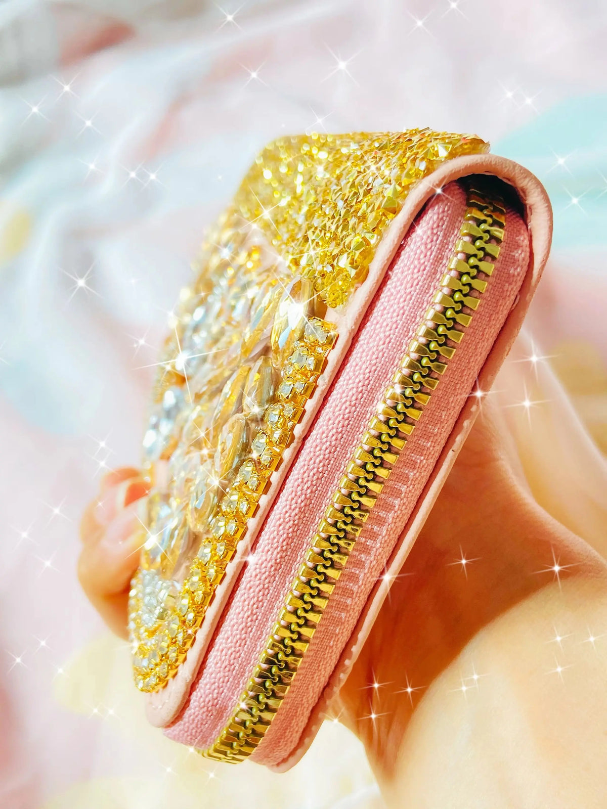Champagne Rhinestone Evening Clutch Wallet with Heavy-Duty Inlay