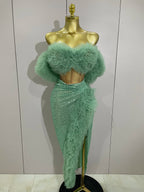 Women's Sexy Sequins Top and Skirt Two Piece Set