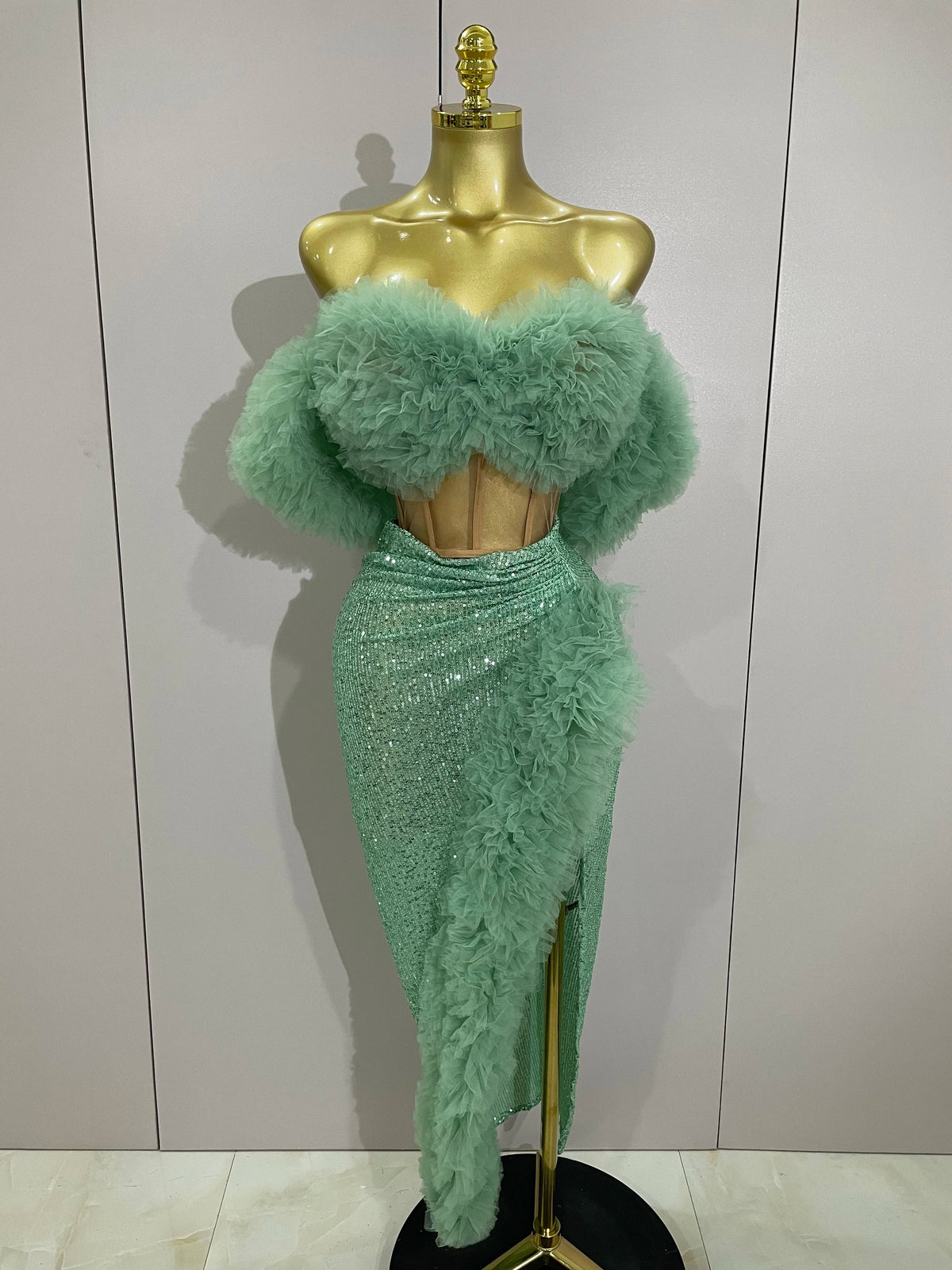 Women's Sexy Sequins Top and Skirt Two Piece Set
