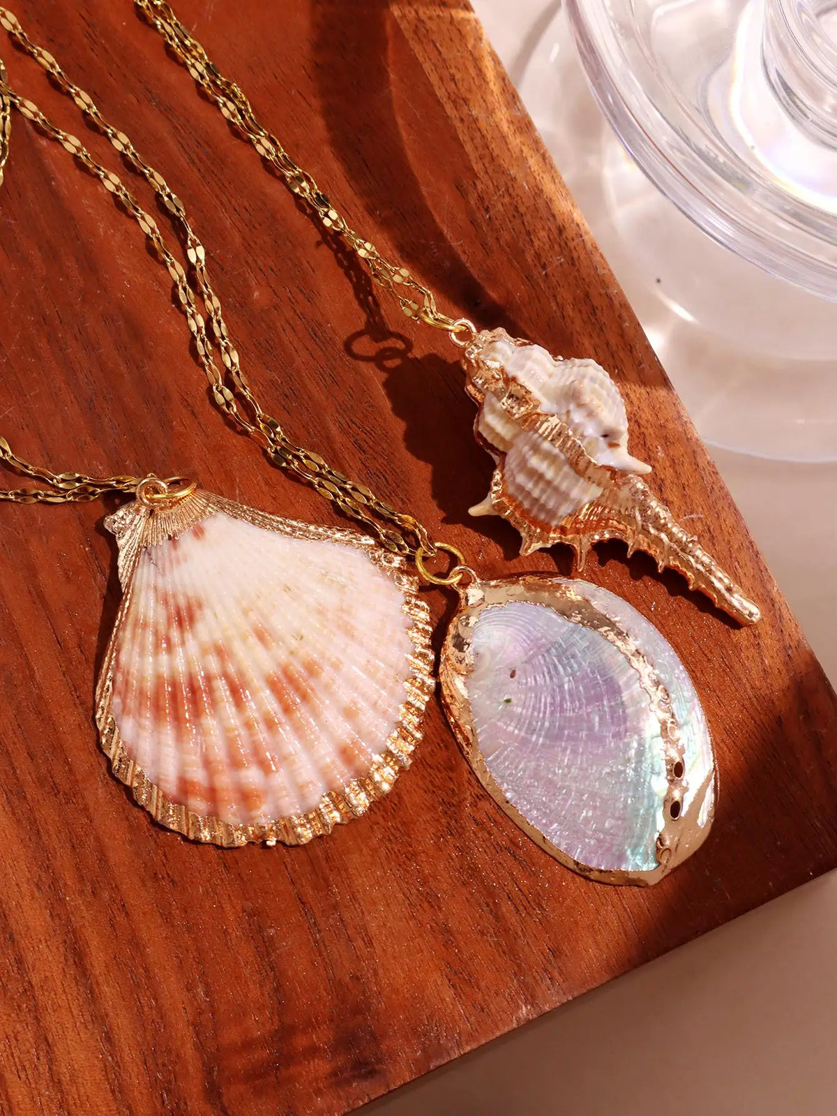 Women's Fashion Retro Gold-Tone Shell Layered Pendant Necklace