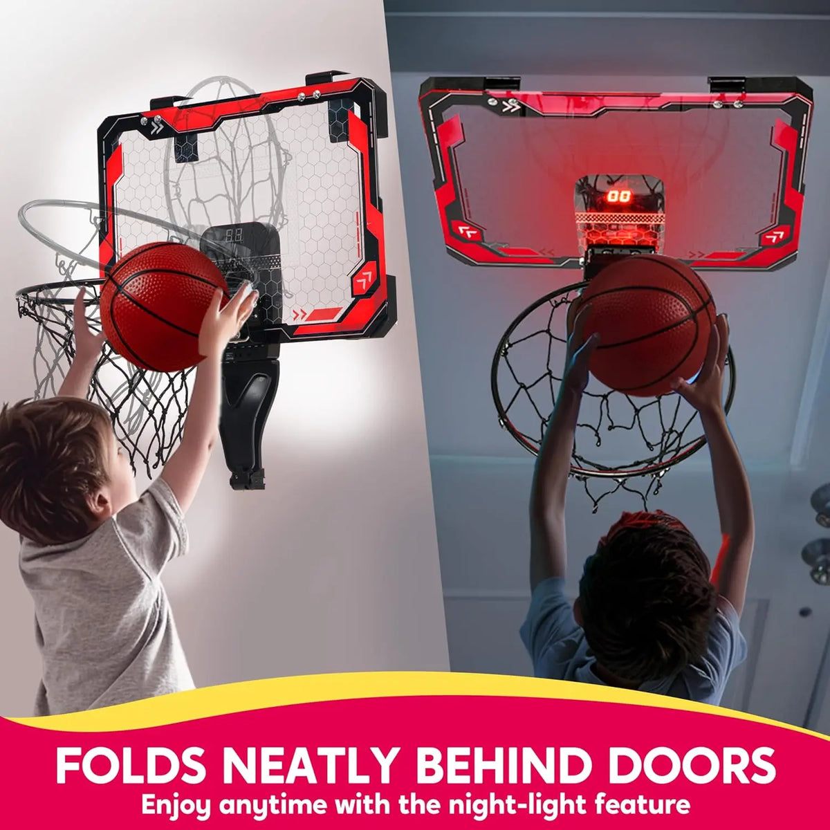 Kids Indoor Light Up Over the Door Basketball Hoop Set