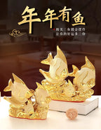 Gold Couple Fish Ceramic Ornament and Porcelain Desktop Figurine