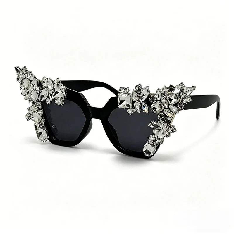 Women's Oversized Cat Eye Crystal Sunglasses UV400