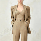 Women's Single Button Tailored Blazer and Pants Suit Set