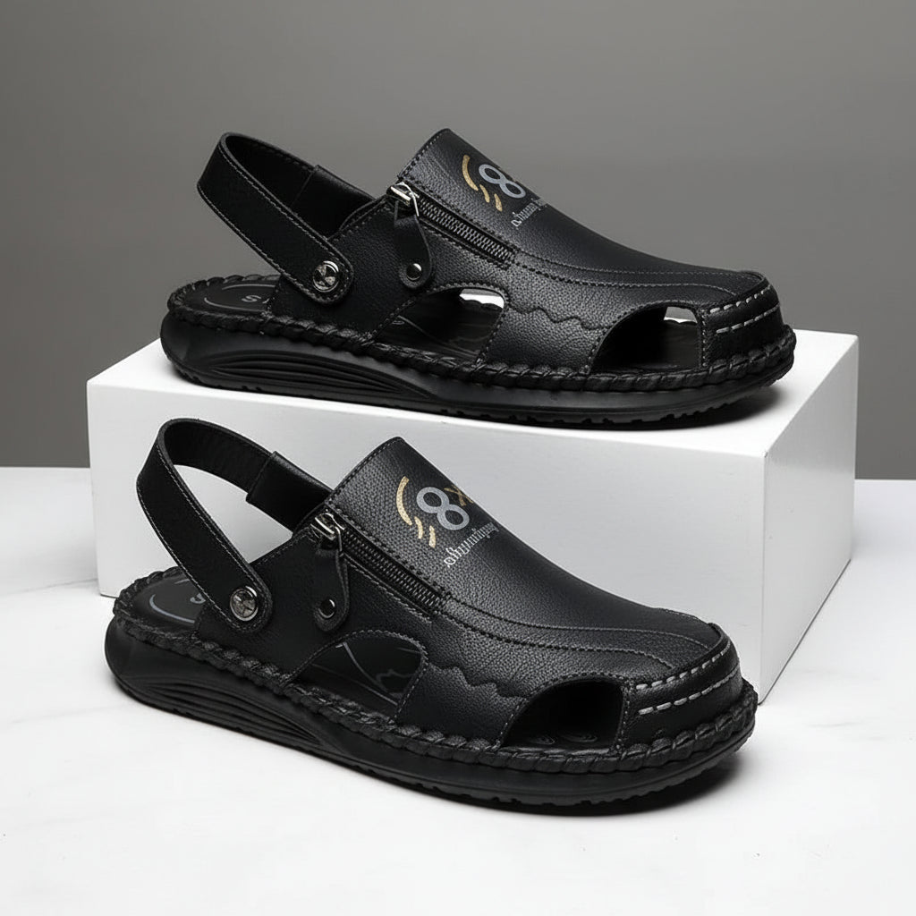 Men's Leather Closed-Toe Sandals Comfortable Summer Outdoor Casual Shoes